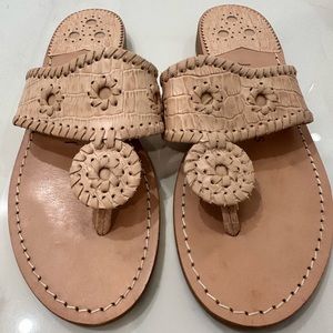 Jack Rodgers signature flat sandal. Size 7.5. Tan croc color.